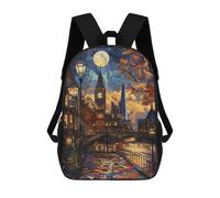 sinyumoney 3D Printed Moonlit London Serenity Children Backpacks Kids Cute School Backpack Outdoor Casual Daypack for Boys Middle School Students 17inch
