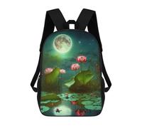 sinyumoney 3D Printed Moonlit Lotus Pond-2 Children's School Backpack for Kids High Capacity Travel Rucksacks Fashion Book Bags Kids School Bag Back Pack 17inch
