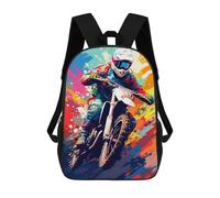sinyumoney 3D Printed Motocross Rider in Action School Bag Boys Girls Children's 17inch Backpack School Backpack Casual Fashion Backpack for in School Or Travel
