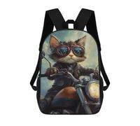 sinyumoney 3D Printed Motorcycle Cat Adventure Children's 17inch School Backpack for Kids High Capacity Travel Rucksacks Fashion Book Bags Kids School Bag