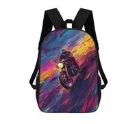 sinyumoney 3D Printed Motorcycle Speed Artwork School Backpack With Big Pockets for Kids Children's Backpacks Boy Girl Book Bags Kids School Bag 17inch