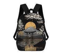 sinyumoney 3D Printed Mount Fuji with Torii Gate And Moon Children Backpacks Kids Cute School Backpack Outdoor Casual Daypack for Boys Middle School Students 17inch