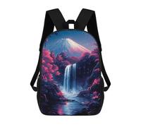sinyumoney 3D Printed Mountain Fuji Waterfall Night Japanese Cherry Blossom School Bag Boys Girls Children's School Backpack Casual Fashion Backpack for in School Or Travel 17inch