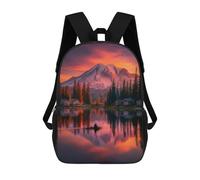 sinyumoney 3D Printed Mountain Lake Sunset Reflections Children's School Backpack for Kids High Capacity Travel Rucksacks Fashion Book Bags Kids School Bag Back Pack 17inch