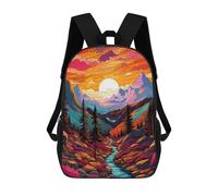 sinyumoney 3D Printed Mountain Sunset Serenity Children's School Backpack for Kids High Capacity Travel Rucksacks Fashion Book Bags Kids School Bag Back Pack 17inch