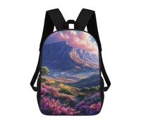 sinyumoney 3D Printed Mountain Valley with Pink Flowers Children's 17inch School Backpack for Kids High Capacity Travel Rucksacks Fashion Book Bags Kids School Bag
