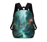 sinyumoney 3D Printed Mystical River Landscape with Ancient Architecture School Bags Kids Backpacks Casual Fashion Backpacks Book Bags for Boys Elementary And Middle School Students 17inch