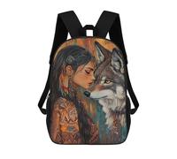 sinyumoney 3D Printed Native American Woman with Wolf Children's School Backpack for Kids High Capacity Travel Rucksacks Fashion Book Bags Kids School Bag Back Pack 17inch