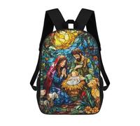 sinyumoney 3D Printed Nativity Scene Stained Gla School Backpack With Big Pockets for Kids Children's Backpacks Boy Girl Book Bags Kids School Bag 17inch