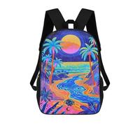 sinyumoney 3D Printed Neon Beach Sunset Art Print Children's 17inch School Backpack for Kids High Capacity Travel Rucksacks Fashion Book Bags Kids School Bag