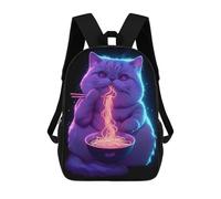 sinyumoney 3D Printed Neon Cat Eating Ramen School Book Bags Fashion Kids Large Capacity Backpack Children School Bag Travel Rucksacks 17inch