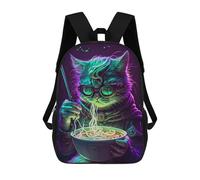 sinyumoney 3D Printed Neon Cat with Noodles School Backpack With Big Pockets for Kids, Children's Backpacks Book Bags Kids School Bag 17inch