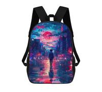 sinyumoney 3D Printed Neon Cityscape Urban Nightlife School Backpack for Kids Children's 17inch Backpacks Boy Girl Book Bags Kids School Bag