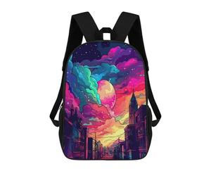 sinyumoney 3D Printed Neon Cityscape Vibrant Skyline Children's School Backpack for Kids High Capacity Travel Rucksacks Fashion Book Bags Kids School Bag Back Pack 17inch