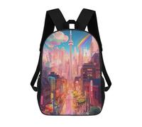 sinyumoney 3D Printed Neon Cityscape with Rainbow School Backpack With Big Pockets for Kids, Children's Backpacks Book Bags Kids School Bag 17inch