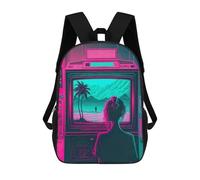 sinyumoney 3D Printed Neon Dreamscape TV Viewing School Backpack With Big Pockets for Kids Children's Backpacks Boy Girl Book Bags Kids School Bag 17inch