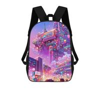 sinyumoney 3D Printed Neon Future Cityscape -2 School Backpack With Big Pockets for Kids Children's Backpacks Boy Girl Book Bags Kids School Bag 17inch