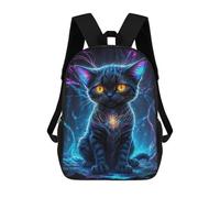 sinyumoney 3D Printed Neon Galaxy Kitten School Bag Boys Girls Children's 17inch Backpack School Backpack Casual Fashion Backpack for in School Or Travel
