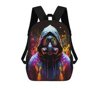 sinyumoney 3D Printed Neon Gas Mask Artwork School Bag Boys Girls Children's School Backpack Casual Fashion Backpack for in School Or Travel 17inch