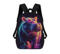 sinyumoney 3D Printed Neon Hippo Art Print-1 Children School Backpack Fashion Rucksack Casual Travel 17inch Backpacks Large Capacity Daypack for Boys Girls