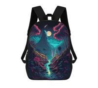 sinyumoney 3D Printed Neon Jungle Moonlit Scene School Backpack With Big Pockets for Kids, Children's Backpacks Book Bags Kids School Bag 17inch