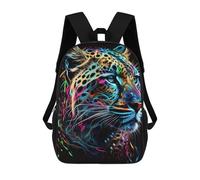 sinyumoney 3D Printed Neon Leopard Portrait -3 Children's School Backpack for Kids High Capacity Travel Rucksacks Fashion Book Bags Kids School Bag Back Pack 17inch