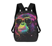 sinyumoney 3D Printed Neon Monkey Sunglasses Art Print School Bag Boys Girls Children's 17inch Backpack School Backpack Casual Fashion Backpack for in School Or Travel