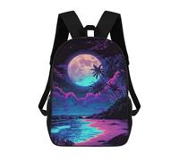 sinyumoney 3D Printed Neon Moonlit Beach Scene School Backpack Book 17inch Bags Fashion Backpacks Large Capacity Backpack Children Travel Rucksacks