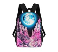 sinyumoney 3D Printed Neon Mountains Under A Full Moon Children's School Backpack for Kids High Capacity Travel Rucksacks Fashion Book Bags Kids School Bag Back Pack 17inch