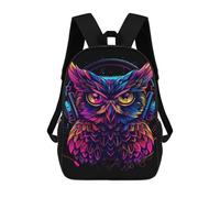 sinyumoney 3D Printed Neon Owl Headphones Art Print-1 Children's 17inch School Backpack for Kids High Capacity Travel Rucksacks Fashion Book Bags Kids School Bag