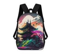 sinyumoney 3D Printed Neon Pagoda Dreamscape School Bags Kids Backpacks Casual Fashion Backpacks Book Bags for Boys Elementary And Middle School Students 17inch