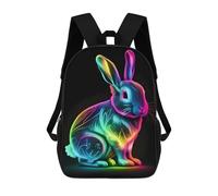 sinyumoney 3D Printed Neon Rainbow Bunny School Backpack With Big Pockets for Kids, Children's Backpacks Book Bags Kids School Bag 17inch