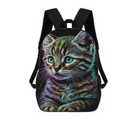 sinyumoney 3D Printed Neon Rainbow Kitten Art Print School Backpack With Big Pockets for Kids, Children's Backpacks Book Bags Kids School Bag 17inch