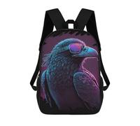 sinyumoney 3D Printed Neon Raven with Sunglasses School Bags Kids Backpacks Casual Fashion Backpacks Book Bags for Boys Elementary And Middle School Students 17inch