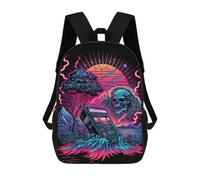 sinyumoney 3D Printed Neon Retro Skull Scene Children's School Backpack for Kids High Capacity Travel Rucksacks Fashion Book Bags Kids School Bag Back Pack 17inch