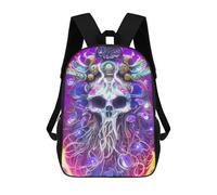 sinyumoney 3D Printed Neon Skull Fusion Artwork Children's School Backpack for Kids High Capacity Travel Rucksacks Fashion Book Bags Kids School Bag Back Pack 17inch