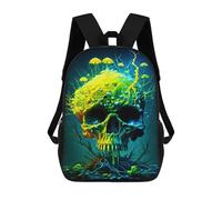 sinyumoney 3D Printed Neon Skull with Mushrooms Children Backpacks Kids Cute School Backpack Outdoor Casual Daypack for Boys Middle School Students 17inch