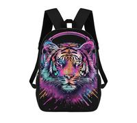 sinyumoney 3D Printed Neon Tiger Headphones Art Print Children's 17inch School Backpack for Kids High Capacity Travel Rucksacks Fashion Book Bags Kids School Bag