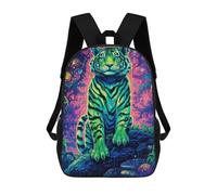 sinyumoney 3D Printed Neon Tiger in Fantasy Forest Children's School Backpack for Kids High Capacity Travel Rucksacks Fashion Book Bags Kids School Bag Back Pack 17inch