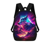 sinyumoney 3D Printed Neon Wolf Mountainscape Children's School Backpack for Kids High Capacity Travel Rucksacks Fashion Book Bags Kids School Bag Back Pack 17inch