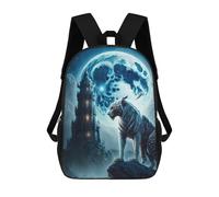 sinyumoney 3D Printed Night Moon Tiger Castle School Backpack With Big Pockets for Kids Children's Backpacks Boy Girl Book Bags Kids School Bag 17inch