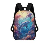 sinyumoney 3D Printed Ocean Life Dolphins & Coral Reef Children's 17inch School Backpack for Kids High Capacity Travel Rucksacks Fashion Book Bags Kids School Bag