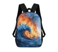 sinyumoney 3D Printed Ocean Wave Fire Art Print School Backpack With Big Pockets for Kids, Children's Backpacks Book Bags Kids School Bag 17inch