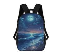 sinyumoney 3D Printed Ocean Waves Under Moonlight -2 School Backpack for Kids Children's 17inch Backpacks Boy Girl Book Bags Kids School Bag