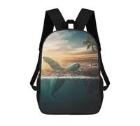 sinyumoney 3D Printed Ocean's Whisper A Man And A Sea Turtle Children Backpacks Kids Cute School Backpack Outdoor Casual Daypack for Boys Middle School Students 17inch