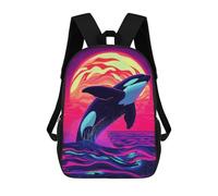 sinyumoney 3D Printed Orca Leaping Neon Sunset Children School Bookbags Fashion Rucksack Casual Travel Children's Backpacks Large Capacity Daypack for Boys Girls 17inch