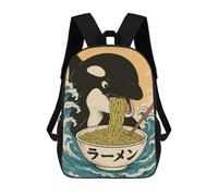 sinyumoney 3D Printed Orca Ramen Children Backpacks Kids Cute School Backpack Outdoor Casual Daypack for Boys Middle School Students 17inch