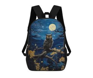 sinyumoney 3D Printed Owl Under Moonlight Children Backpacks Kids Cute School Backpack Outdoor Casual Daypack for Boys Middle School Students 17inch