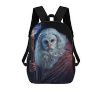 sinyumoney 3D Printed Owl Wizard with Staff School Backpack With Big Pockets for Kids Children's Backpacks Boy Girl Book Bags Kids School Bag 17inch