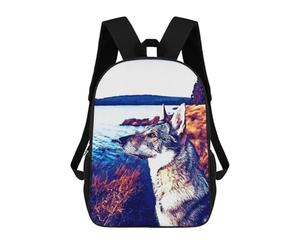 sinyumoney 3D Printed Painted Dog by The Lake School Backpack With Big Pockets for Kids Children's Backpacks Boy Girl Book Bags Kids School Bag 17inch